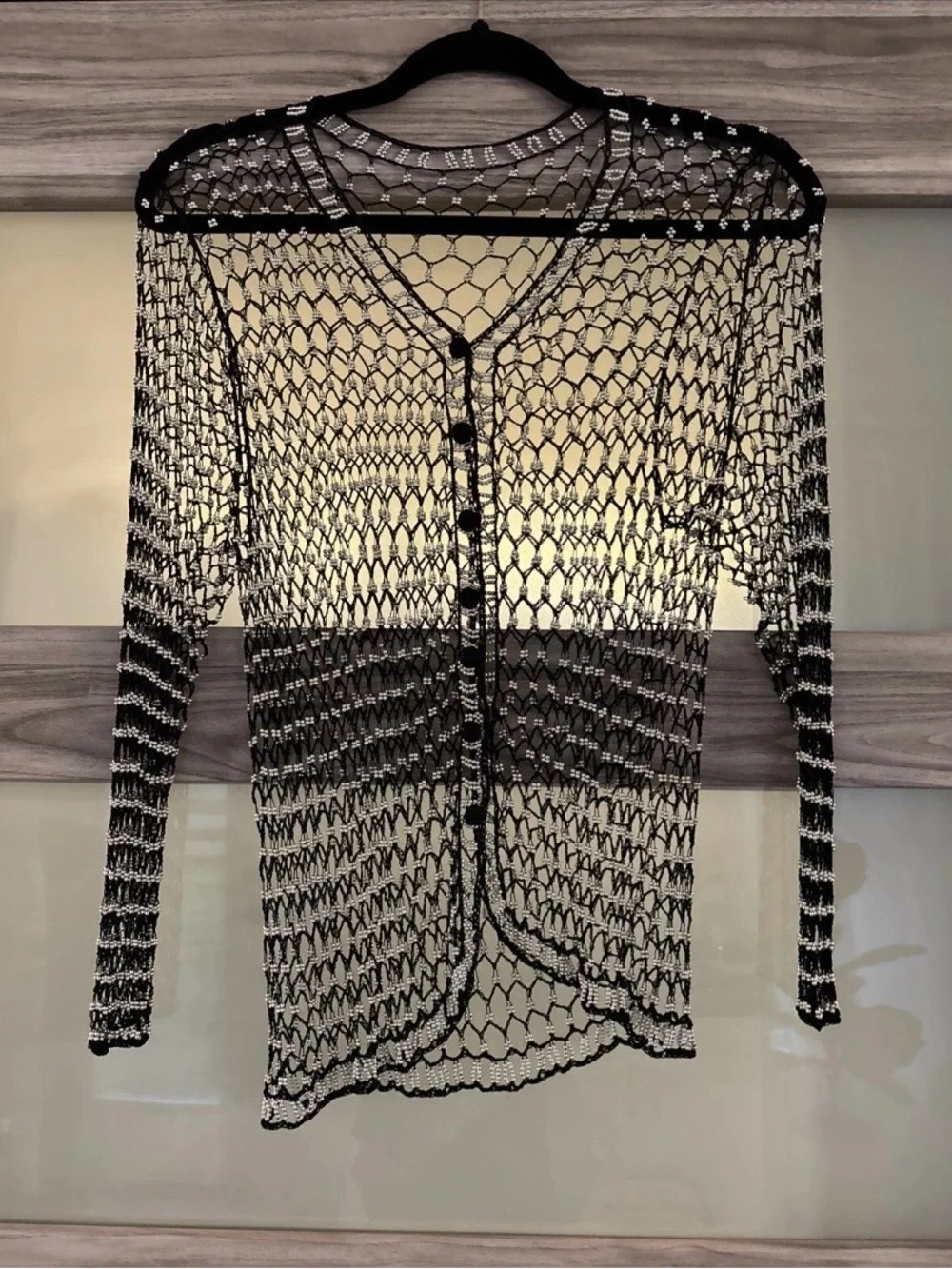 Vintage Y2K Black Crochet beaded Cardigan